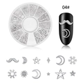 Silberne Nagelkunst-Nieten-Set mit Sternen und Mondformen in einer runden Box - Schnurrbart- und Mondformen (04#)