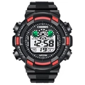 Orologio sportivo digitale da uomo nero con accenti rossi e display multifunzione - Rosso