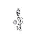 925 sterling silver charm featuring letter F design with a sparkling zircon accent - Letter F