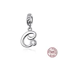 925 sterling silver letter C charm bead with cubic zirconia for bracelets - Letter C