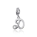 925 sterling silver alphabet letter D charm with round cubic zirconia stone - Letter D