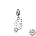 925 sterling silver letter S charm bead with sparkling cubic zirconia stone for bracelets - Letter S