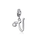 925 sterling silver letter V charm pendant with crystal stone for charm bracelets - Letter V