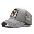 Grey cotton mesh trucker hat with embroidered eagle patch and Freedom text detail - Adjustable / Gray-Eagle Embroidery(5)