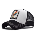 Cappellino trucker classico in cotone con toppa ricamata a forma di gallo e visiera nera - Regolabile / Nero e Bianco-Ricamo Gallo(3)