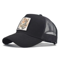 Black cotton mesh trucker hat featuring a detailed tiger embroidery patch on the front - Adjustable / Black-Tiger Embroidery (16)
