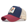 Red and blue trucker hat with a rooster animal embroidery patch and white mesh - Adjustable / Red Blue Beige-Rooster Embroidery(17)