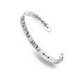 Macro shot of silver stainless steel open cuff bracelet with motivational engraving - Silver G3315-KEEP FUCKING GOING