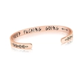 Rose gold stainless steel C-shaped open cuff bracelet with motivational engraving - Rose Gold G3315-KEEP FUCKING GOING