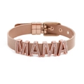 Bracciale a maglia in acciaio oro rosa con ciondolo MAMA con zirconi incastonati - Oro rosa