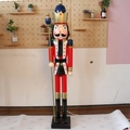 Classic 180cm wooden nutcracker king statue with red and blue paint on a black base - Red White and Blue Top