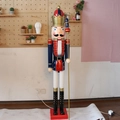Blue and red 180cm wooden nutcracker king soldier statue with golden scepter and crown - A-Blue