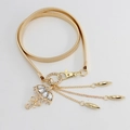 Elastic gold leaf belt with umbrella charm and sparkling rhinestones for women - Gold Rhinestone Umbrella with Tassels