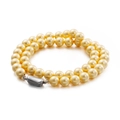8mm double-strand gold pearl necklace with glossy finish and silver metal buckle - Gold