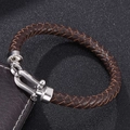 Dunkelbraunes geflochtenes Lederarmband für Herren mit silberner Hufeisenschnalle - Innenumfang 195mm / Braunes Leder [Stahlfarbe]