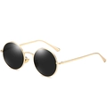 Retro runde polarisierte Sonnenbrille mit goldenem Metallrahmen und schwarzen Gläsern - Goldener Rahmen Schwarz Graue Gläser C4