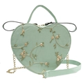 Mint green heart-shaped shoulder bag with floral embroidery and chain strap - Heart / Green