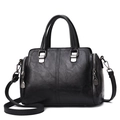 Classic black PU leather handbag with silver hardware and adjustable crossbody strap - Black