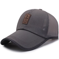 Dark gray breathable mesh baseball cap with vintage leather patch and black edge - Adjustable / Dark Gray