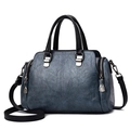 Blue soft faux leather tote bag with black handles and detachable shoulder strap - Denim Blue
