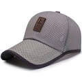 Breathable mesh baseball cap in grey and brown finish with premium leather patch - Adjustable / Light Gray