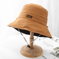 Japanese style ginger yellow UV protection bucket hat with black one embroidery - M (56-58cm) / Khaki and Black Double-Sided