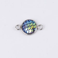 Macro view of 10mm stainless steel pendant with blue fish scale pattern and dual rings - Blue Green Gradient Scale (11)