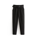 Slim fit high waisted black trousers with matching belt and tapered leg design - XS / Black