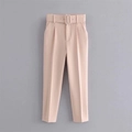 Pantalón de cintura alta rosa palo para mujer con cinturón de hebilla cuadrada a juego - XS / Rosa