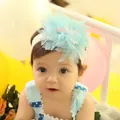 Cute baby girls elastic lace headband with a large light blue multilayer mesh flower - Mesh Blue