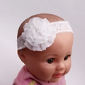 White lace baby headband with large chiffon flower for newborn photography and weddings - White Coiled Flower