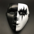 Detail of a black and white split-face hip-hop mask with flame art for dance performance - Yin Yang Grim Reaper Black
