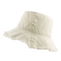 Cappello a secchiello in cotone beige con bordi sfrangiati e dettagli strappati - 57-58cm / Beige