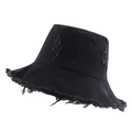 Black frayed cotton bucket hat with distressed denim texture and wide brim for sun protection - 57-58cm / Black
