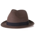 Chapeau Panama classique en paille marron avec ruban noir pour protection solaire - M (56-58cm) / Café Foncé