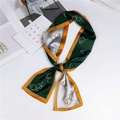 Fashionable long silk scarf with green and orange abstract female line art print - Abstract Line Art Female Green