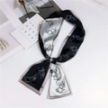 Elegant black and white satin skinny scarf with abstract line art faces design - Abstract Line Art Female Black
