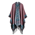 Women's diamond pattern tassel shawl in pink and blue knit with reversible design - Pink Geometric Tassel