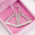 Pendientes de triángulo geométrico plateado con cristales blancos para mujer - Blanco