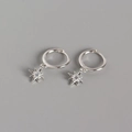 Boucles d'oreilles créoles étoile en argent S925 avec pierres de zircon brillantes - Argent 925 / Or Blanc