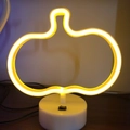 Yellow pumpkin LED neon decorative light with round white base and black power cord - Pumpkin (Warm White) With Base