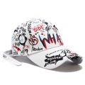 White baseball cap with colorful graffiti print and adjustable long strap in street style - Adjustable / White