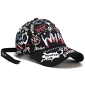 Black graffiti baseball cap with artistic street style prints and adjustable long strap - Adjustable / Black