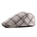 Classic light grey plaid cotton newsboy cap with dark brown and blue checkered patterns - Adjustable / Beige