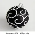 Black Christmas ball ornament 8cm with white spiral glitter texture and silver cap - Type G (8cm Spiral Particle Ball)