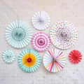 Set of 8 colorful paper fan decorations with stripes and dots for party wall events - Multicolor / 10.8
