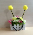 Yellow and black bumblebee headband with fluffy pom-pom antennas for party costume set - Yellow Furry Ball