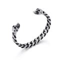 Punk Herren Totenkopf Armreif aus Edelstahl in Silber und Schwarz mit Kettenstruktur - Totenkopf Stil