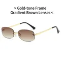 Y2K rimless sunglasses with gold metal temples and gradient tea lenses in a retro style - Gold Frame Gradient Tea Lens