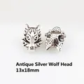 Detailansicht antiker silberner Wolfskopf-Anhänger in 13x18mm für DIY-Schmuckherstellung - Antike Silber Wolfskopf